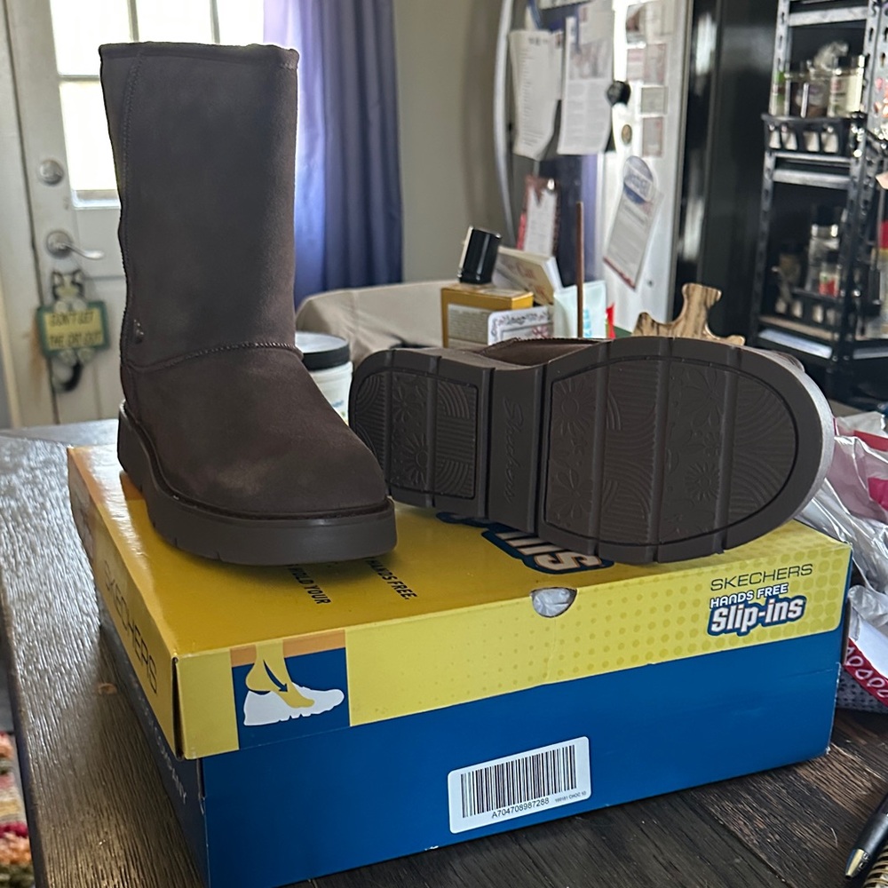 Skechers Dark Brown Slip-On Mid-Calf Boots